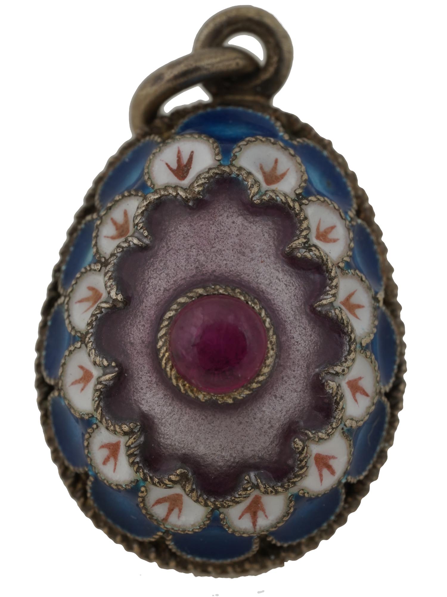 RUSSIAN GILT SILVER CLOISONNE ENAMEL PENDANT EGG PIC-1